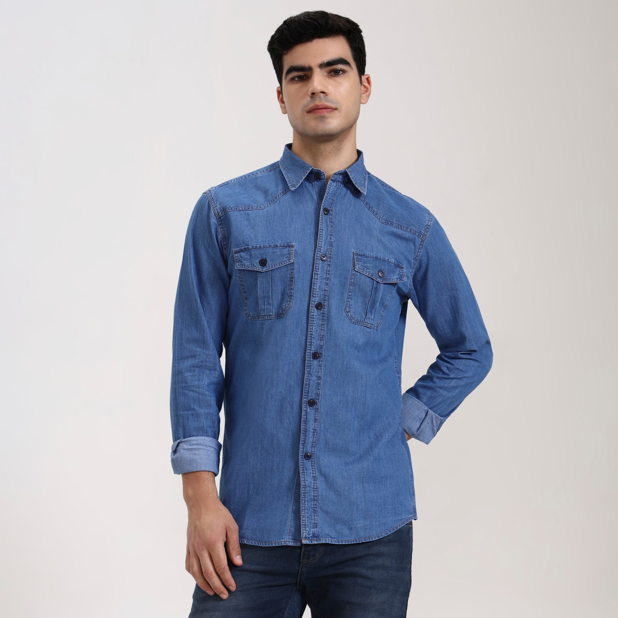 Regular Fit Glacier Blue Denim Shirt