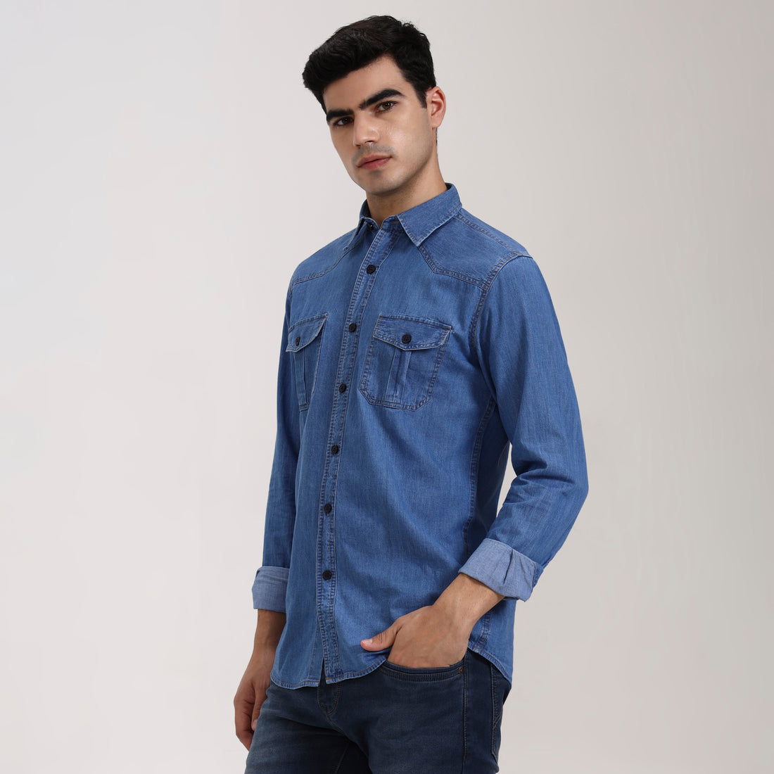 Regular Fit Glacier Blue Denim Shirt