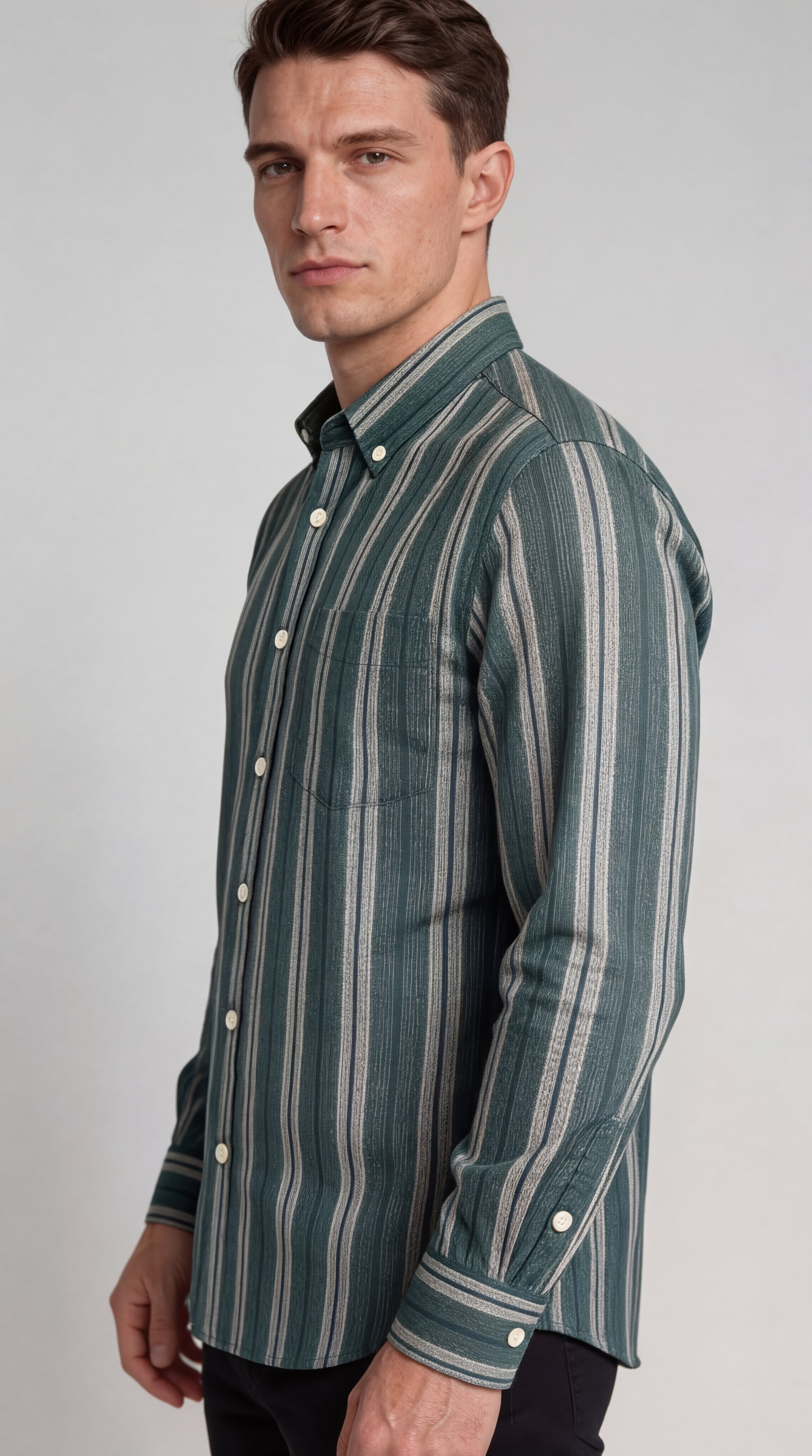 Green stripe shirt for men