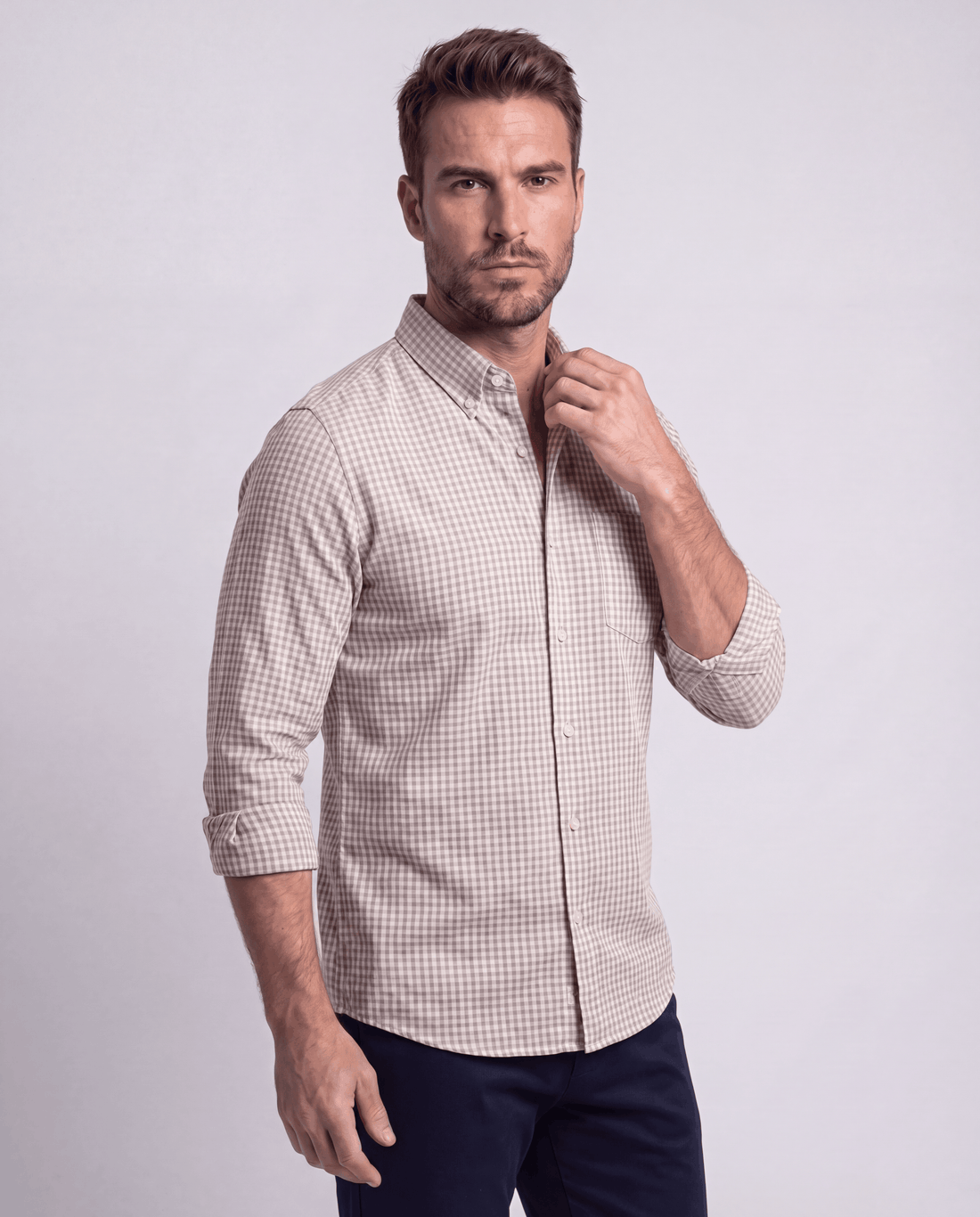 Pastel Pink White Micro Check Shirt