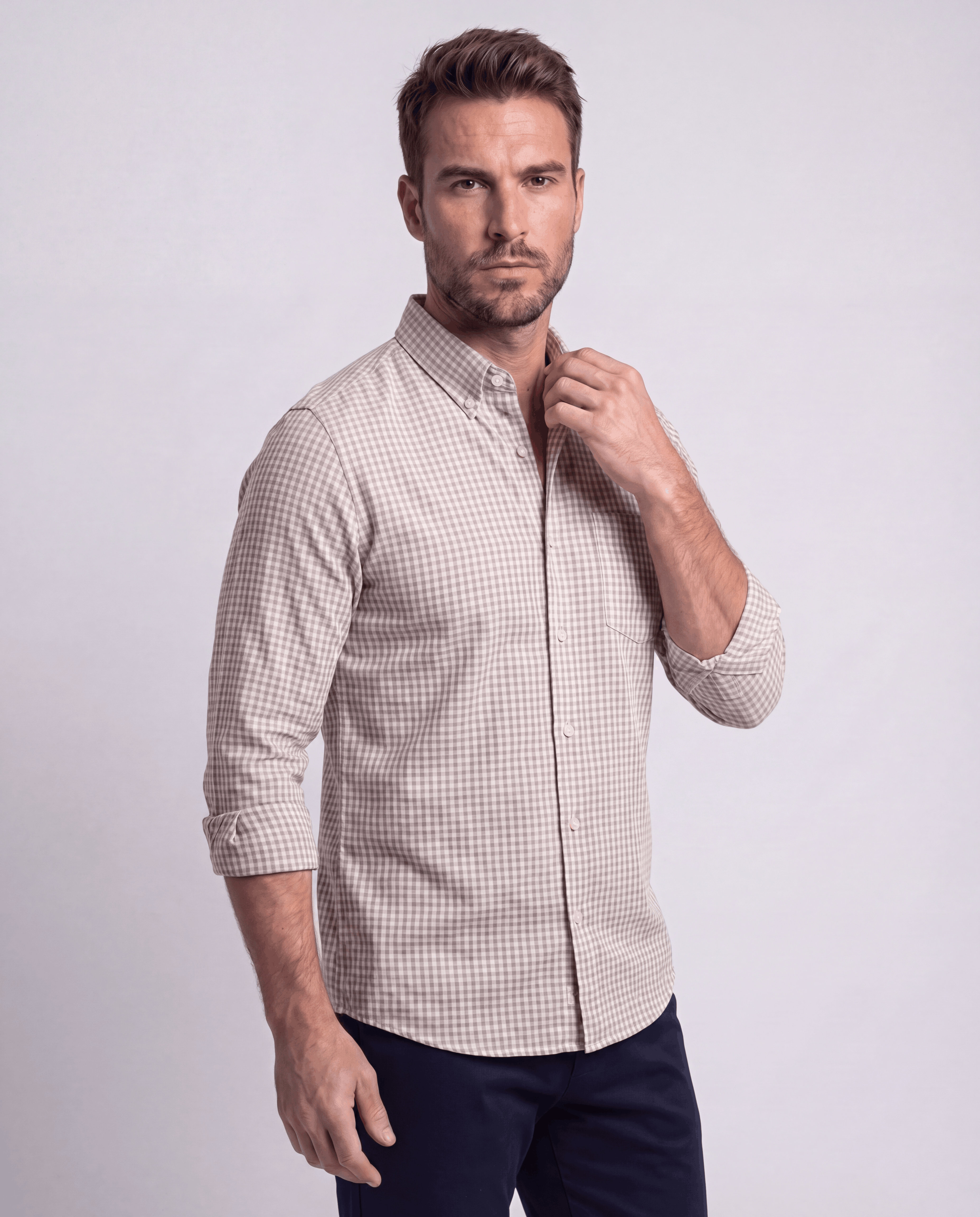 Pastel Pink White Micro Check Shirt