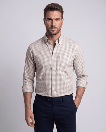 Beige  White Micro Check Shirt