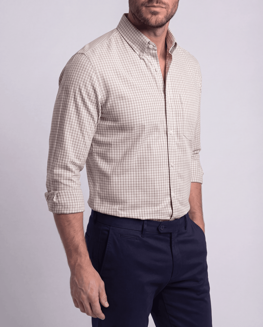 Beige  White Micro Check Shirt