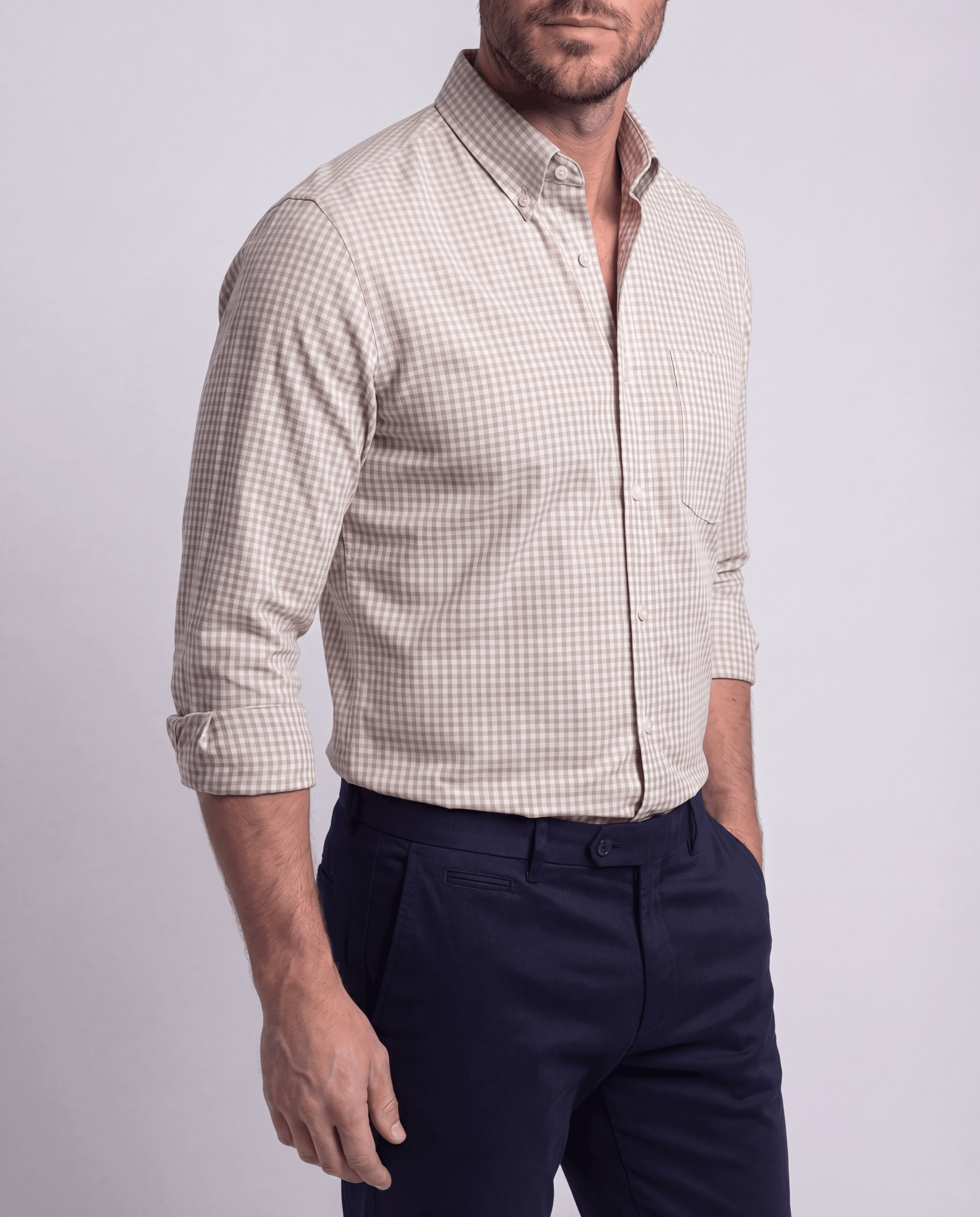 Beige  White Micro Check Shirt