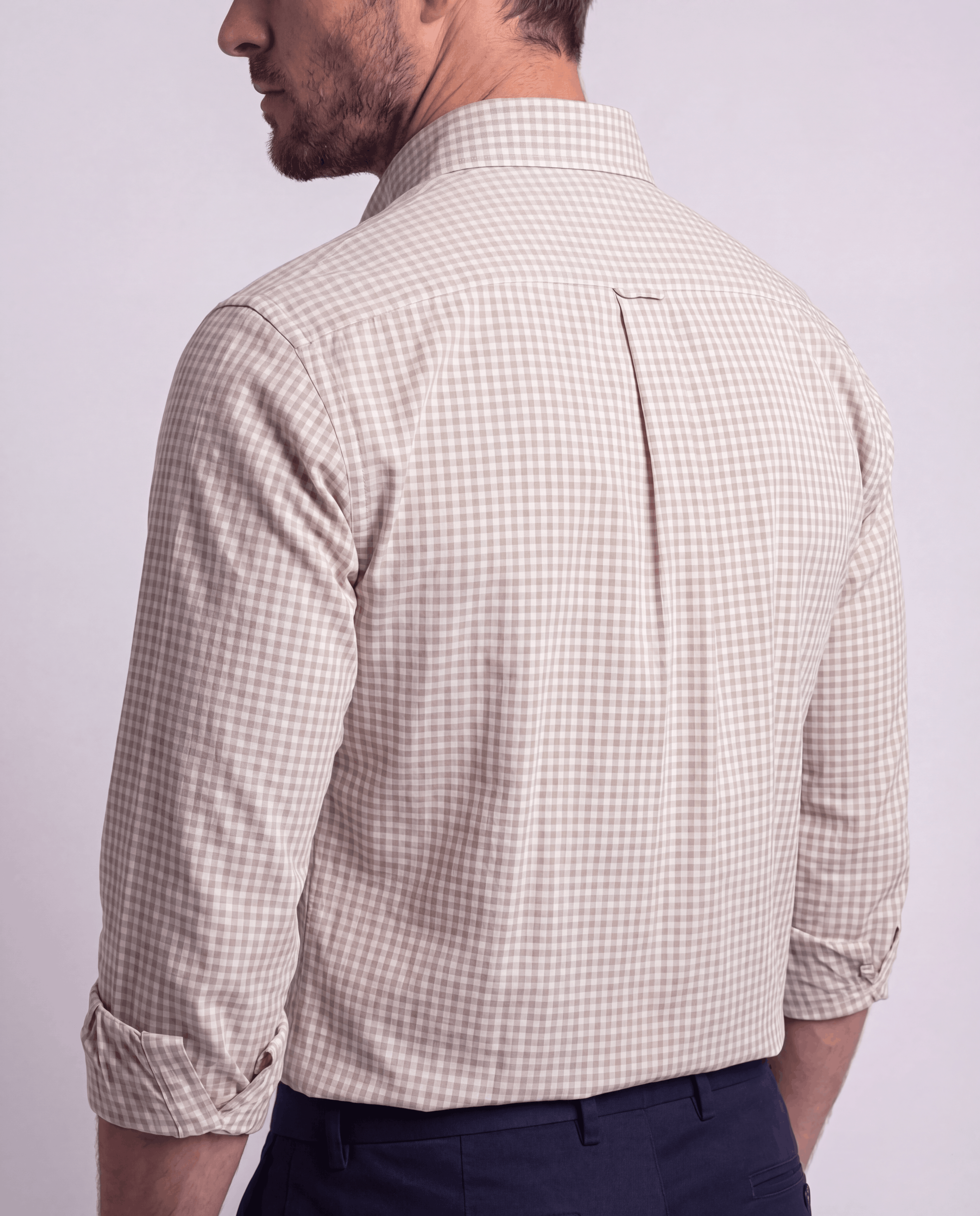 Beige  White Micro Check Shirt