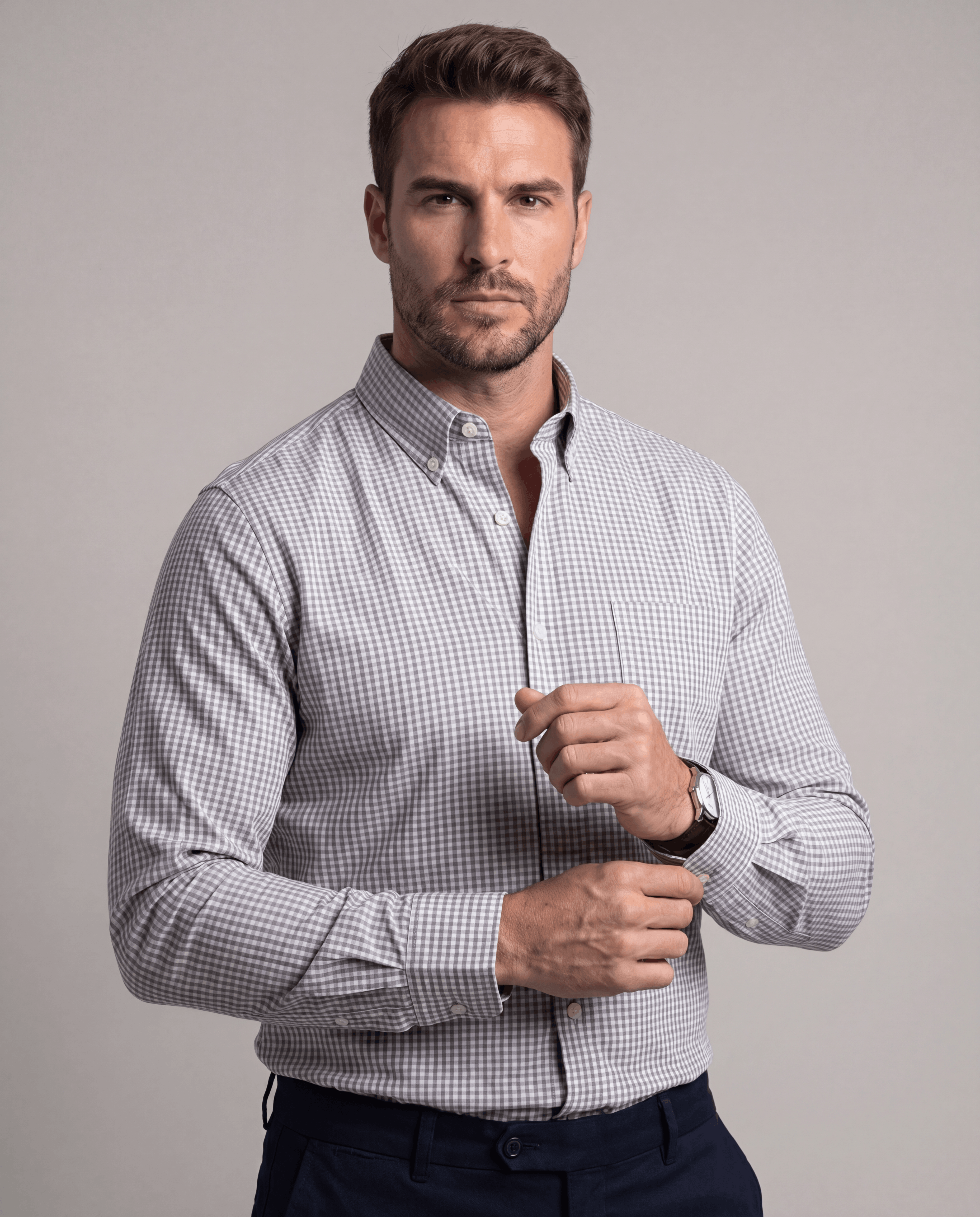 White Grey Micro Check Shirt