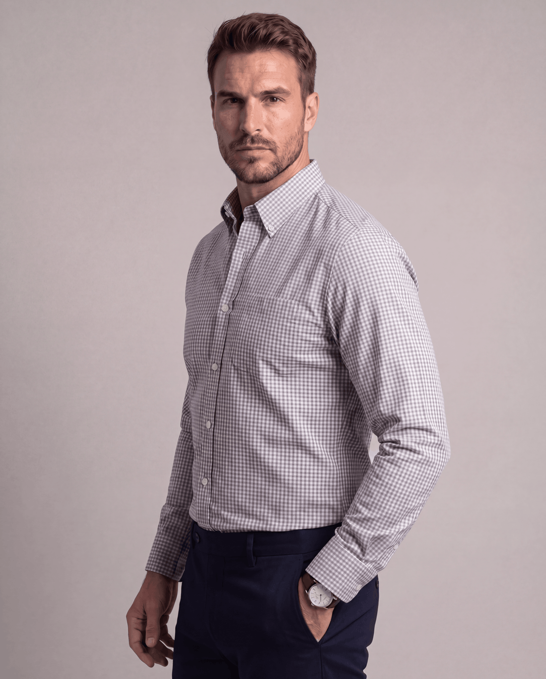 White Grey Micro Check Shirt